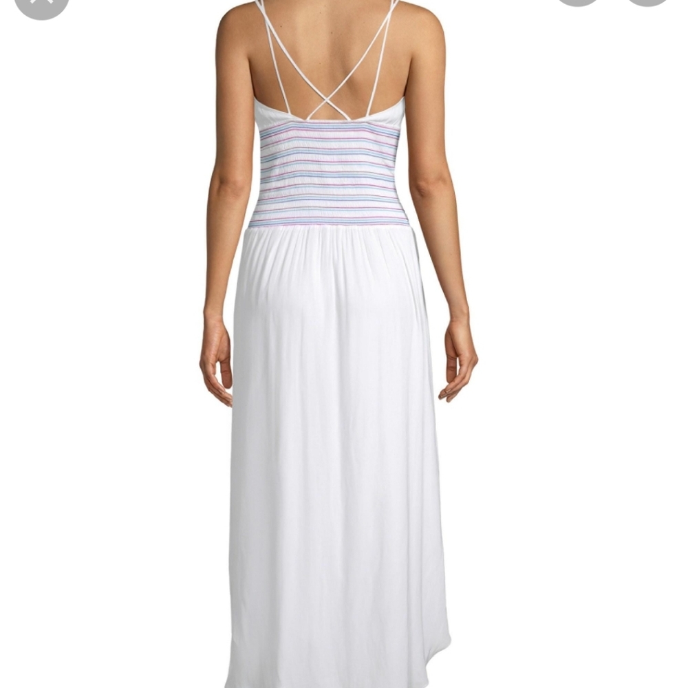Ramy Brook Coral smocked striped white midi beach  sundress sleeveless Medium - Picture 4 of 10